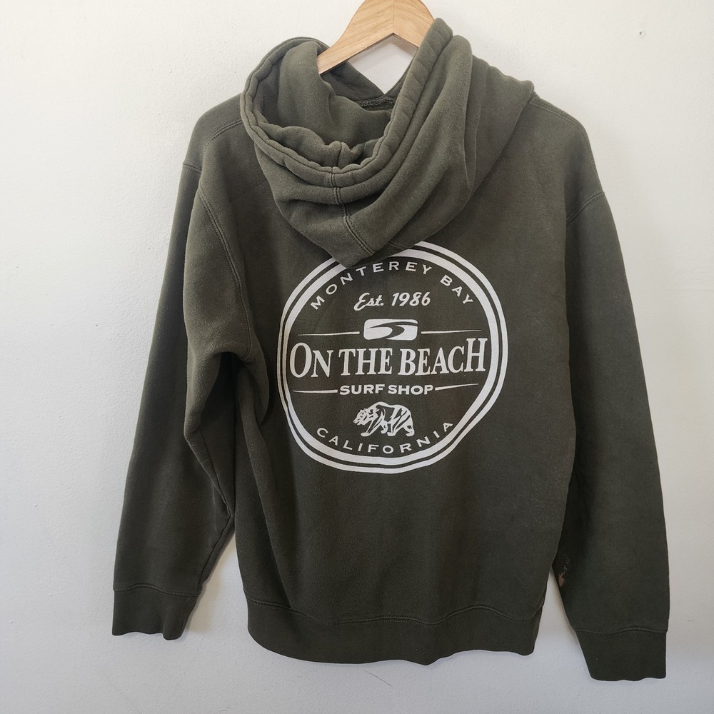 Mens Monteray Bay On The Beach Surf Shop Green Hoodie Green Small